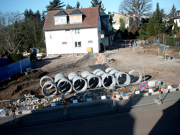 Blick auf die Baustelle Der Blick auf die Baustelle vor dem Ausheben der Baugrube für die Tiefgarage